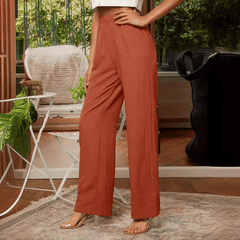 Spodnie damskie - proste nogawki - elastyczny pas