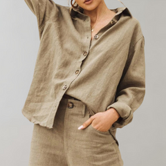 ELLA – Vintage Lniana Bluzka Damska – Lekka – Naturalna – Stylowa