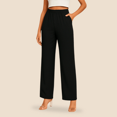 Spodnie damskie - proste nogawki - elastyczny pas